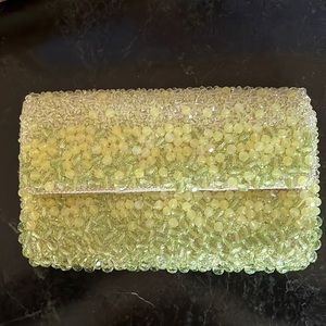 Banana republic like new hand beaded evening bag ombré green over linen